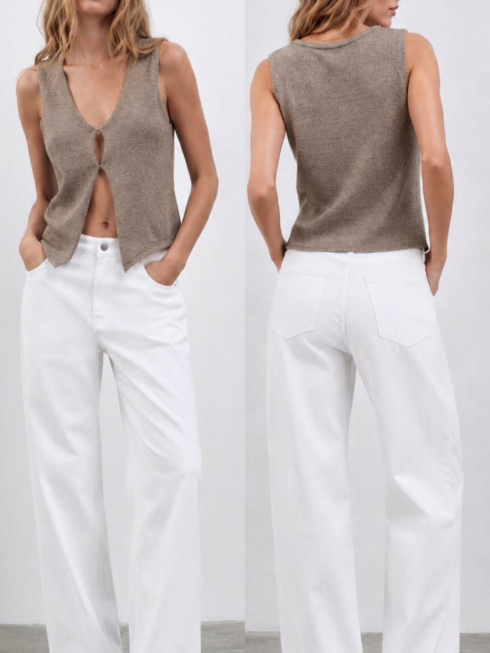 Y2K Sleeveless Knit Button Front Top in Taupe